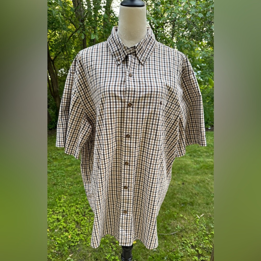 Carhartt Short Sleeve Button-up Shirt Men's 2XL Relaxed Fit Tan Plaid Casual